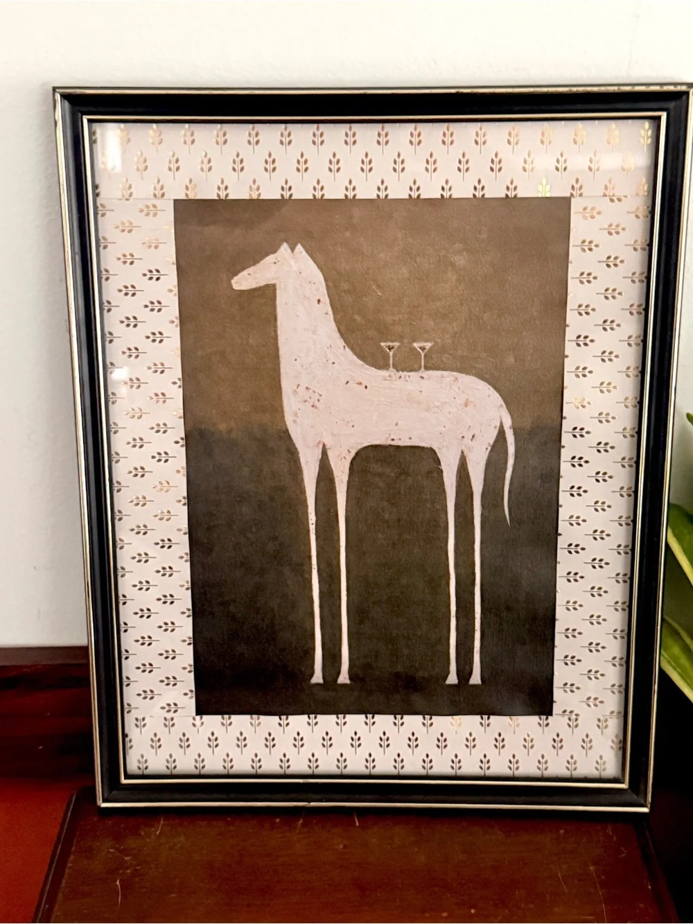 Abstract Horse Martini Canvas Art Print Black Gold Framed Wall Hanging Art